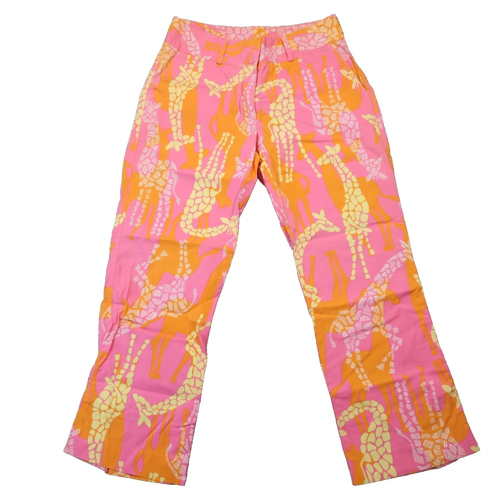 Lilly Pulitzer Bella Giraffe Capri Pants 0 Pink Orange Stretch Resort Preppy Vtg